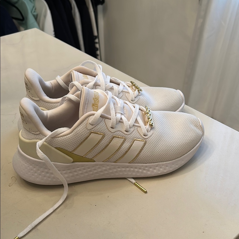 Adidas White and Gold Sneakers